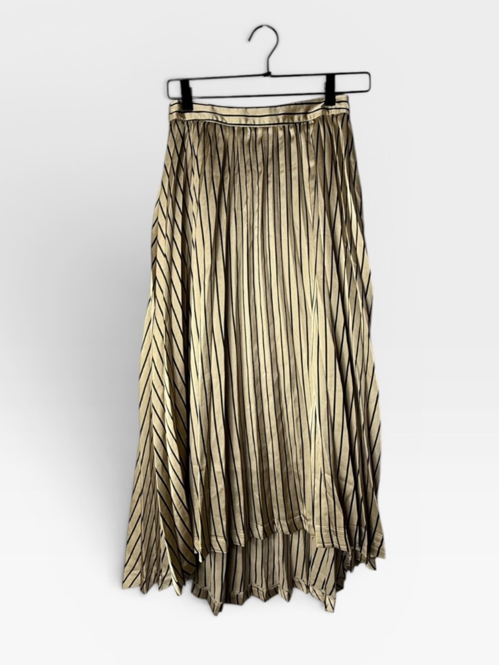 Cara Loren Pleated Hight-Low Skirt Size XS Gold‎ and Black Striped Midi (P)
